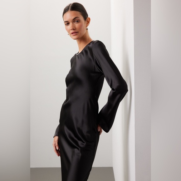 Revolve Delfi Collective Long Sleeve Black Satin Gown Size XS NWT - Picture 3 of 6